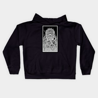 Monstah, line art, white on black Kids Hoodie